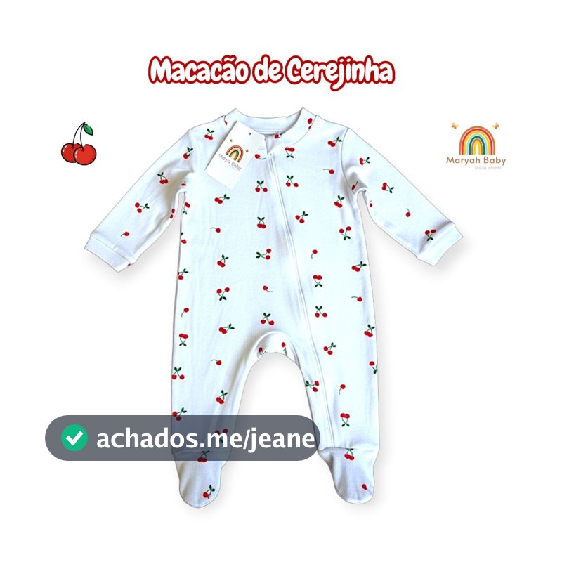 Macacão Bebê Cerejinha Menina Quentinho Com Vira Pé Para Dias Frio Macacão Feminino Com Ziper