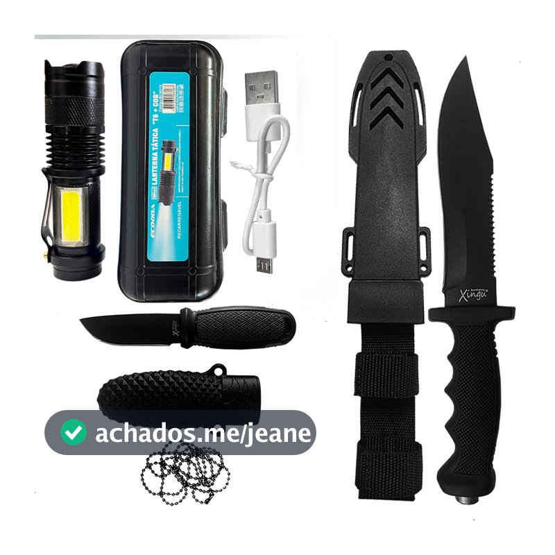 Kit Sobrevivência Faca Com Bainha + Lanterna Tatica Led