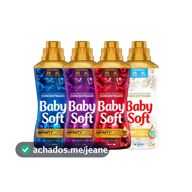 Kit com 4 Amaciantes Concentrado Baby Soft  de 500ML - Todas as fragrâncias para você provar e escolher a sua favorita.