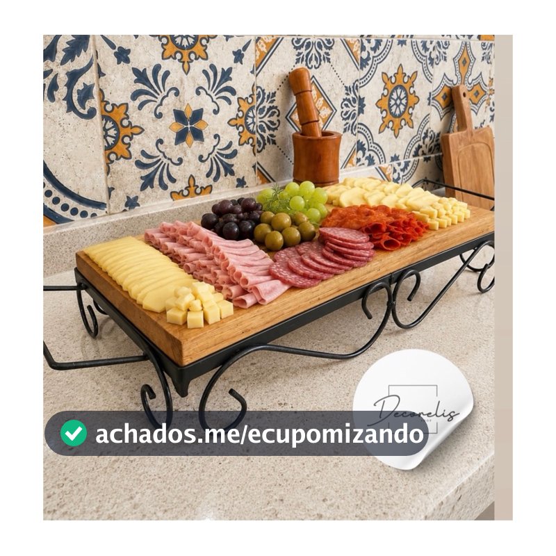 Bandeja Grande rústica de madeira com pés de ferro 40cm x 25cm Cantinho do Café, lavabo, área gourmet - ENVIO IMEDIATO