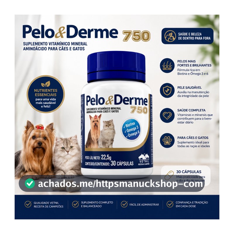 Pelo E Derme 750 - 30 Capsulas Suplemento Cães E Gatos Vetnil