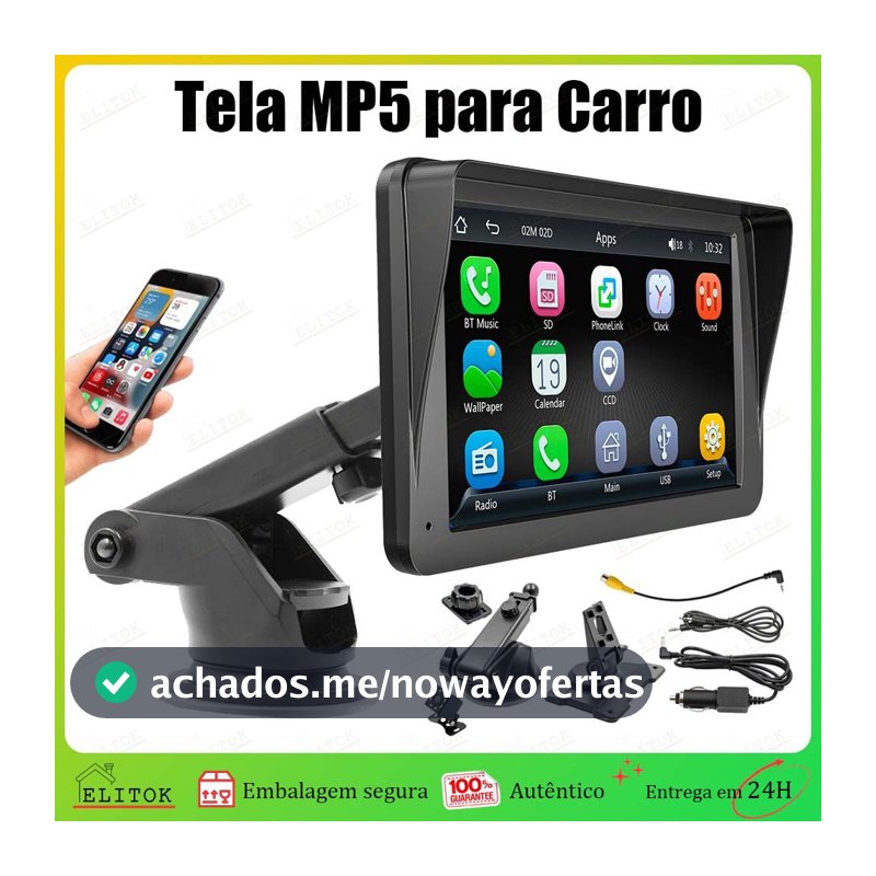 Tela MP5 para Carro 7 Polegadas Touch Bluetooth 5.0 CarPlay Android Auto USB FM Suporte Câmera de Ré acessórios de carro