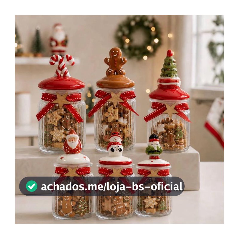 Potes de Vidro Natalino 300/550 ml - Porta Biscoito- Porta Doces Decorativo