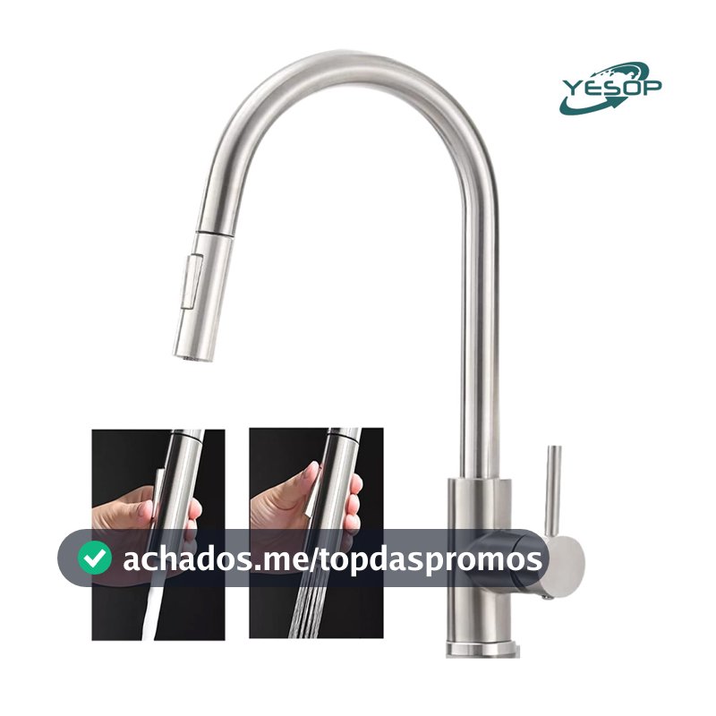 YESOP Torneira Cozinha Bancada Gourmet Extensível Monocomando Misturador Inox Escovada