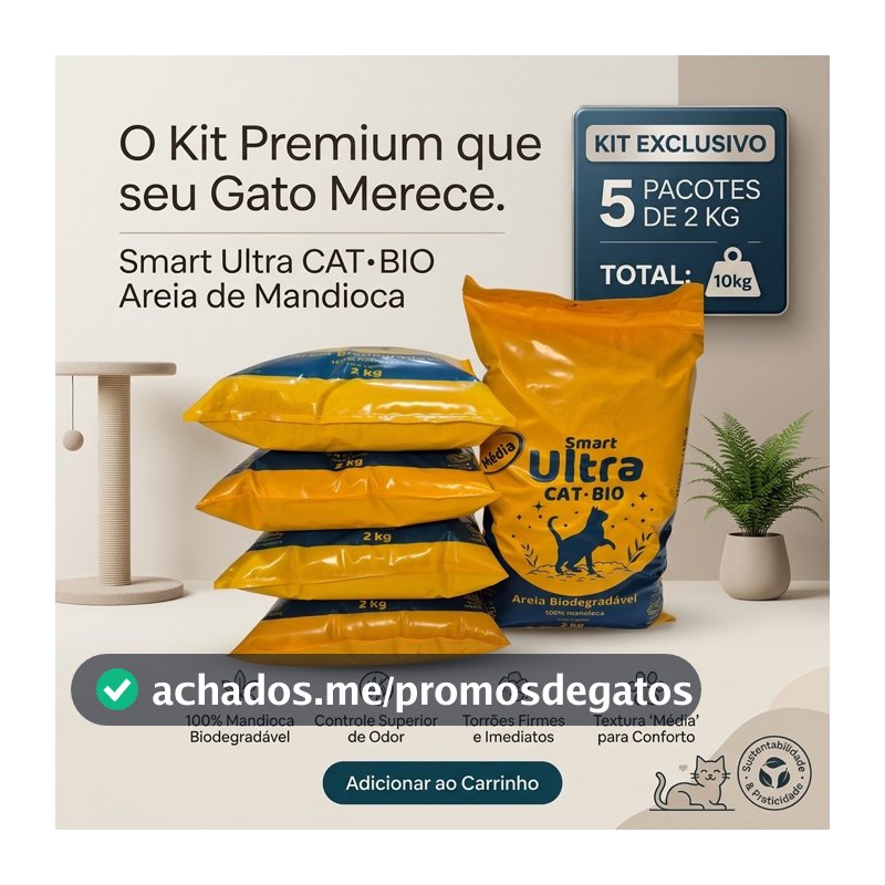 Areia Ecológica para Gatos – Biodegradável, Elimina odor, Kit Econômico 5x2kg