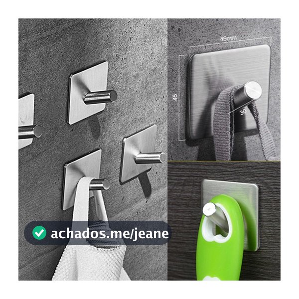 Gancho De Parede Inox Adesivo Pendurar Roupas Chaves 2 Pçs