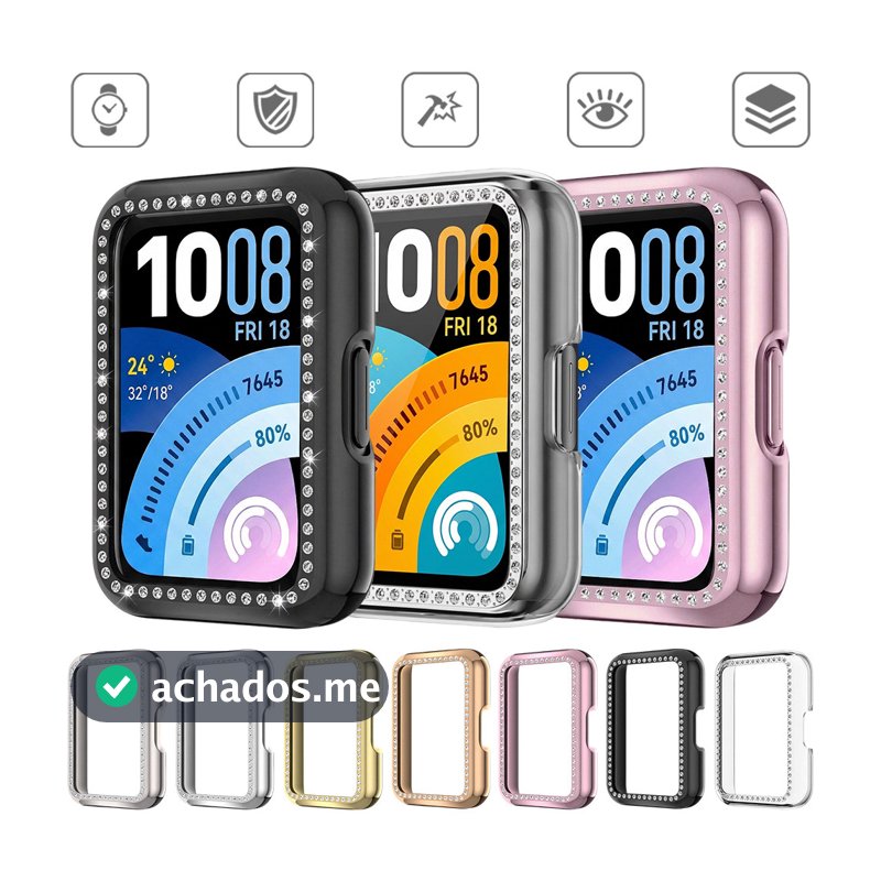 Bling Diamond PC Case Para Smartwatch Huawei Band 11/11 Pro/10 9 8 NFC Hard Shell Protetor De Tela Protetora Acessórios