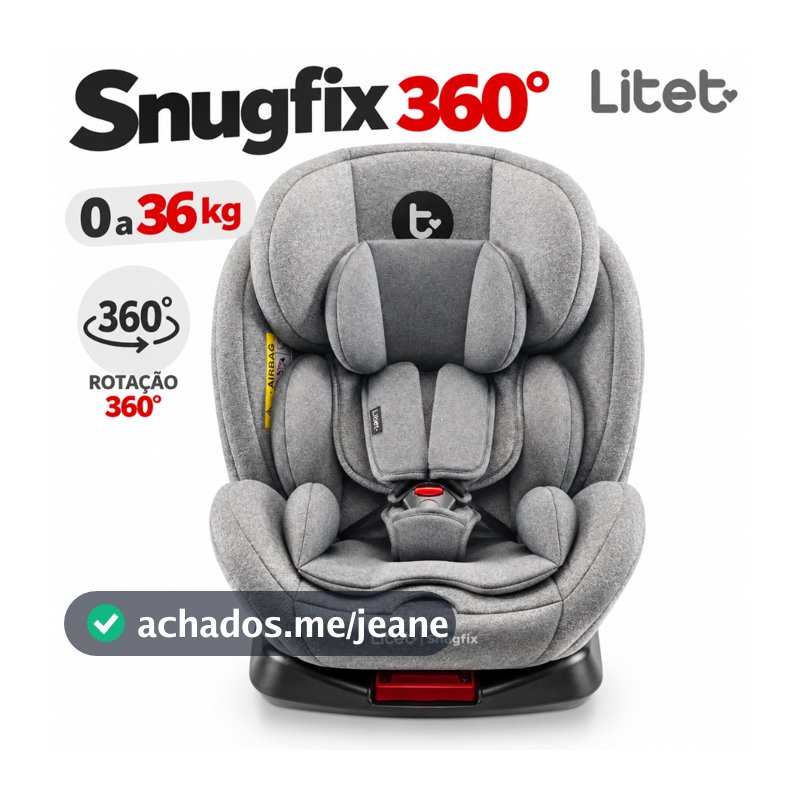 Cadeirinha Infantil para Carro 0 a 36kg Isofix Rotação 360° Snugfix Cinza - Litet