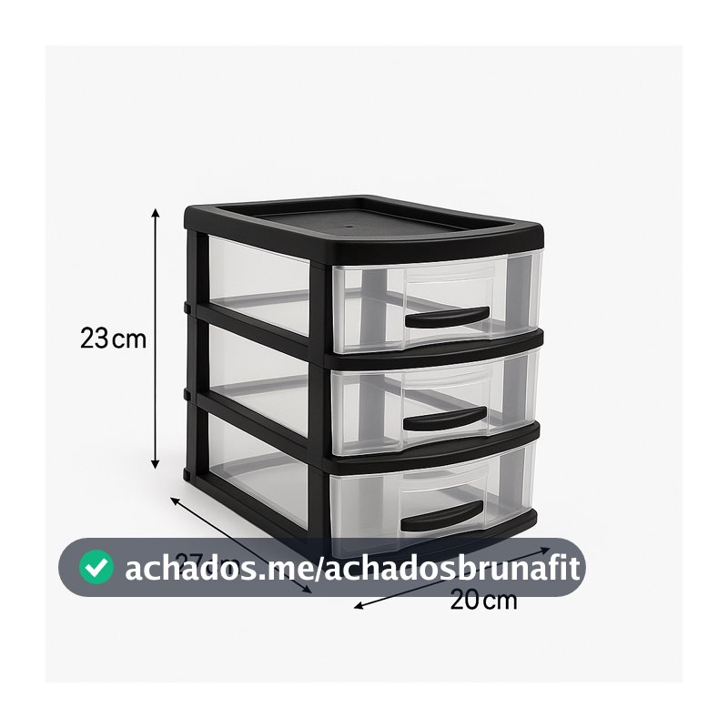 Gaveteiro Organizador Suporte Organizador 03 Gavetas Plastico Resistente Porta Monitor
