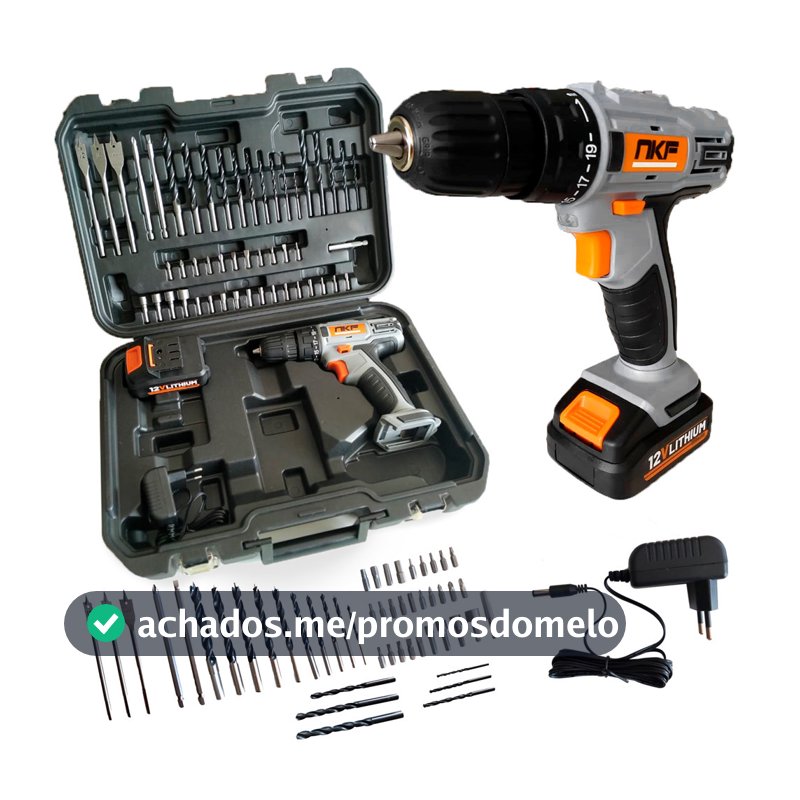 Parafusadeira Furadeira a Bateria 12V FP12X NKF Com Maleta Bateria Brocas e 50 Acessórios FP12X NKF