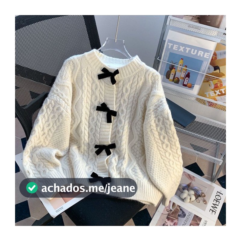 Suéter preguiçoso retrô Fashion com laço doce