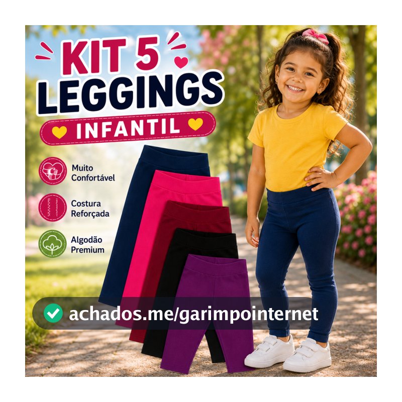 Roupa Infantil Menina Kit 5 Calça Legging Algodão Premium Kit Econômico Compre Já