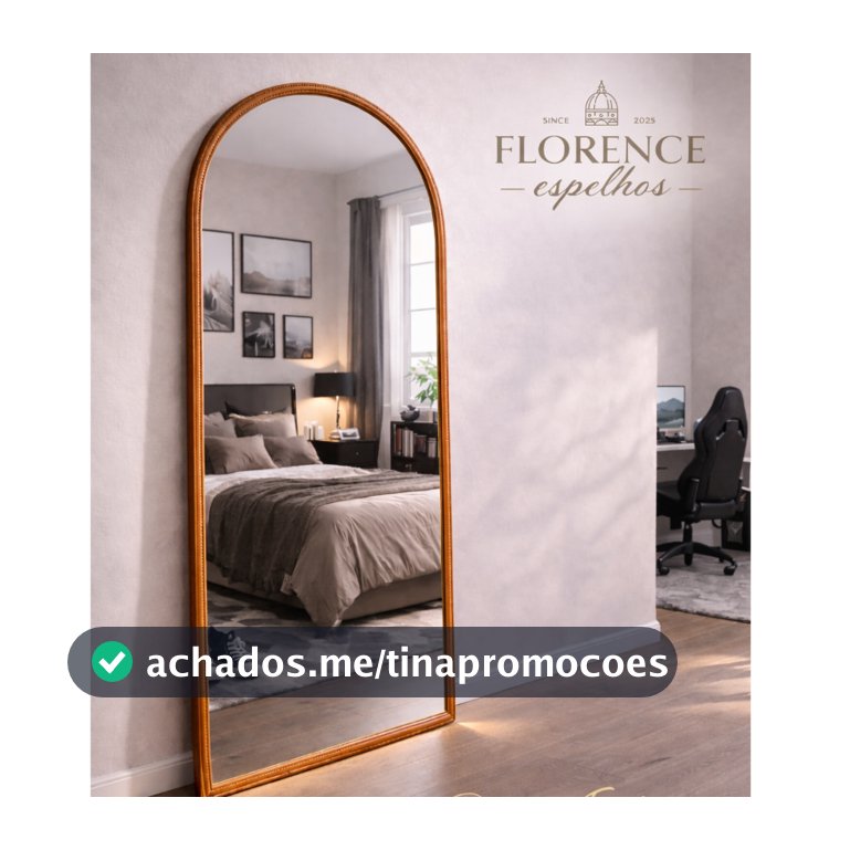 Espelho Verona Oval Base Reta Corpo Inteiro Com Moldura em Couro Premium 120x50 Sala Quarto