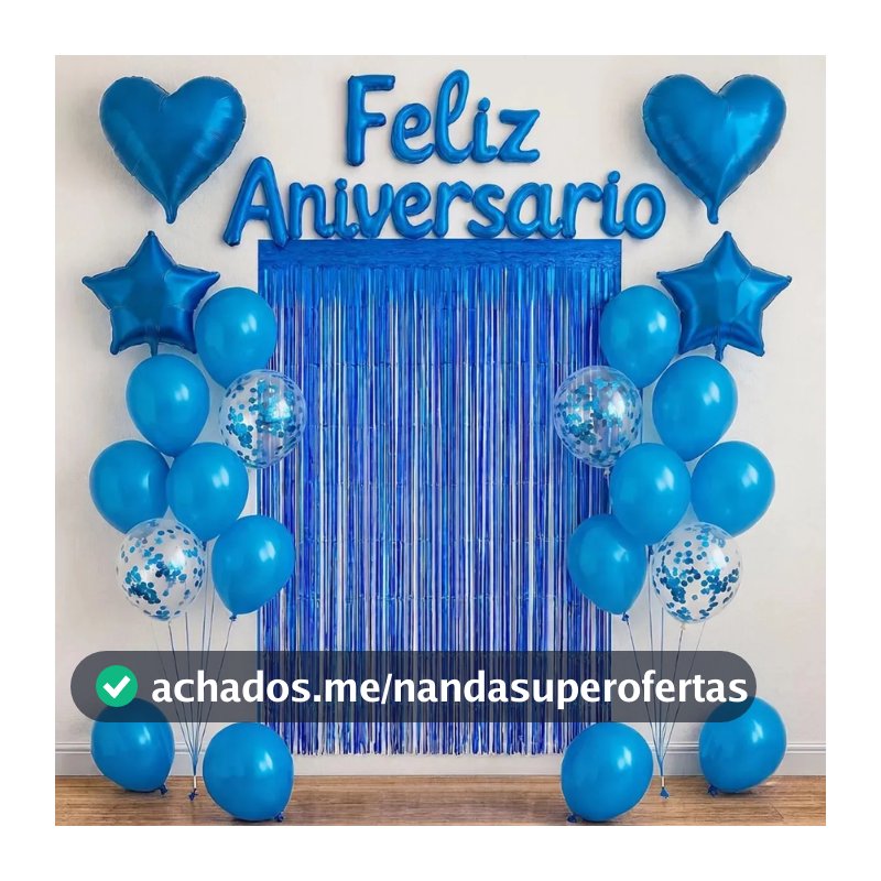 Kit Balão Feliz Aniversário Decorativo de Festa Cortina E Faixa Azul
