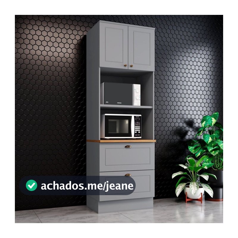 Torre Quente para 2 Fornos 2 Gavetas com Tampo Espresso Móveis Cinza/Nature