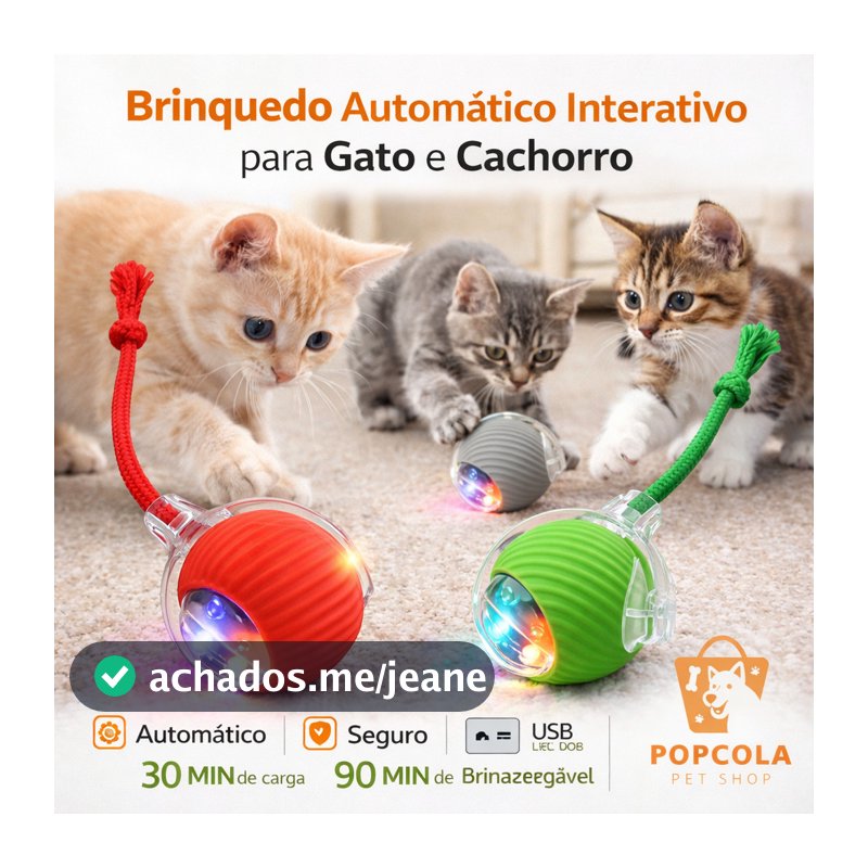 Bola Interativa Automática Pet Cães Gatos Recarregável USB Brinquedo Elétrico Inteligente