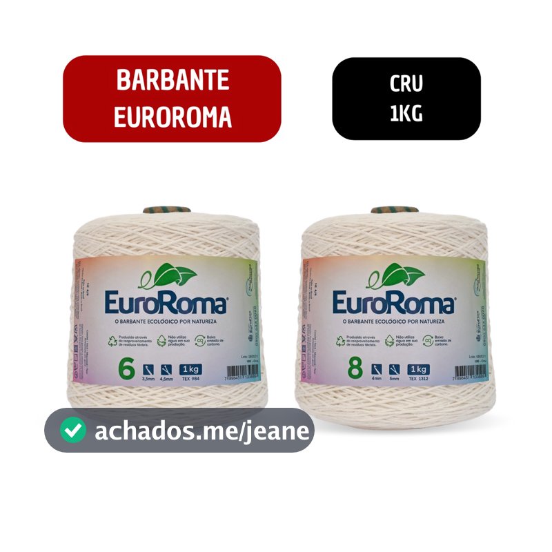 Barbante Euroroma 1 KG na cor CRU Fios Nº 4 / Nº6 / Nº8 / Nº 10