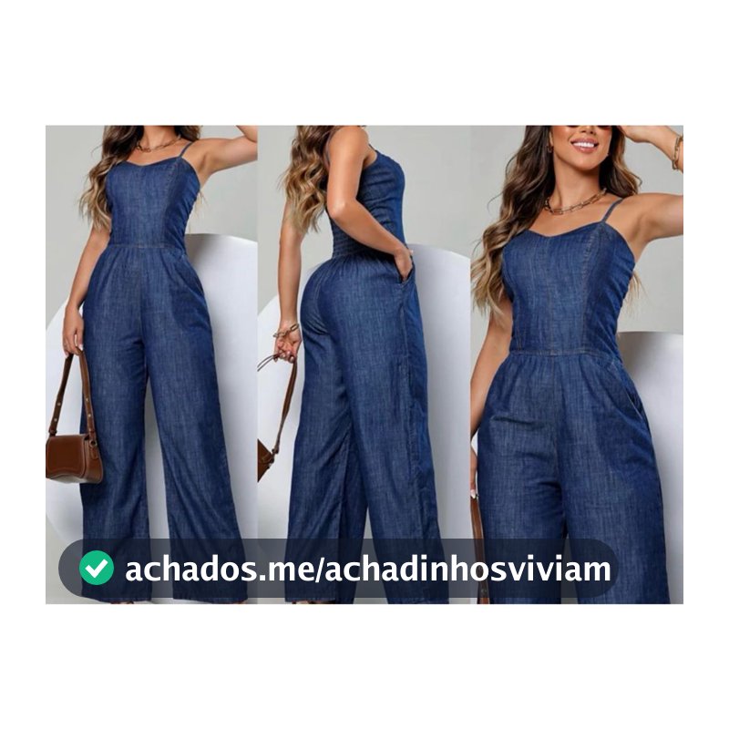 Macacão Feminino Jeans Pantalona Alça Regulável e Lastex Nas Costas  perna largo envio imediato