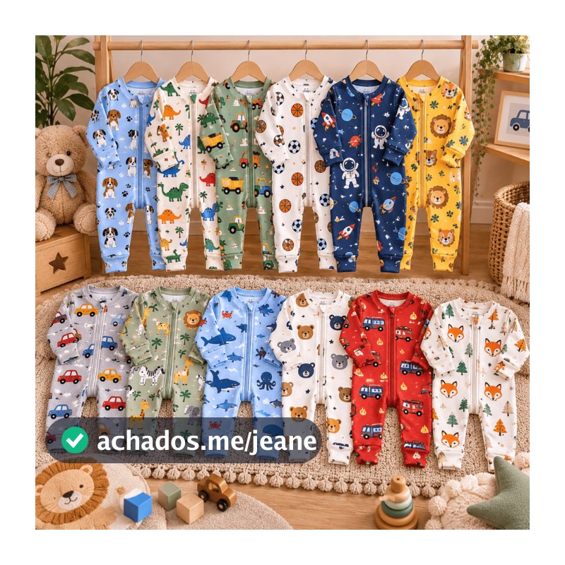 Kit 5 Macacão de Bebê Roupa Menino Estampado Ziper Animado Estampado Algodão Verão Maternidade