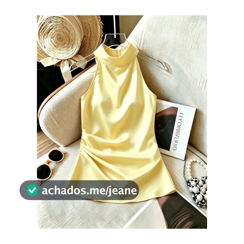 Blusa regata cetim elegante chique natal verão gola alta