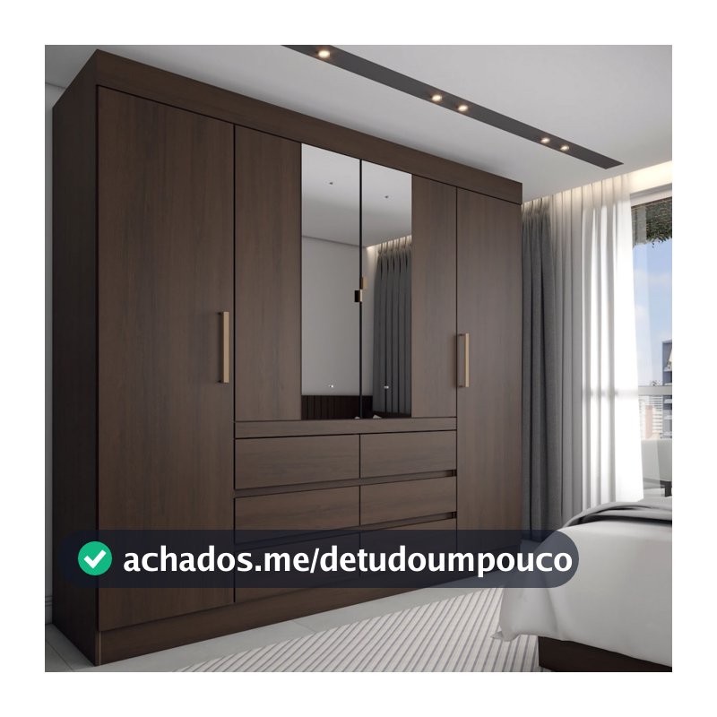 Guarda-Roupa Casal Honey 4 Portas 6 Gavetas com Espelho