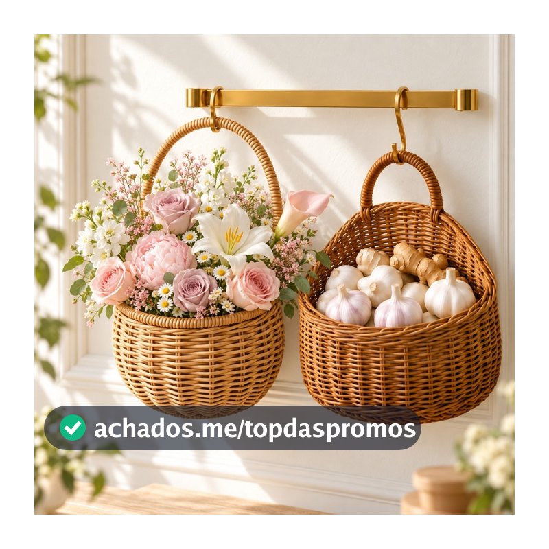 Cesto Organizador de Parede Trançado com Alça Decorativo Multiuso para Cozinha Banheiro Quarto