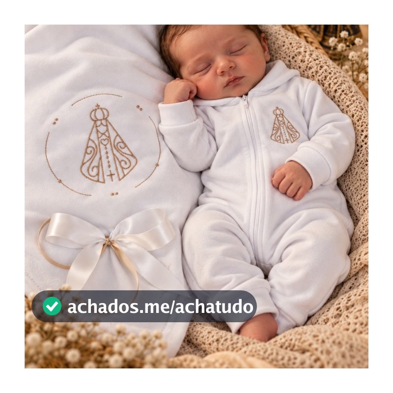 Saída Maternidade Bebê Nossa Senhora Aparecida 4 Peças Macacão Manta Algodão