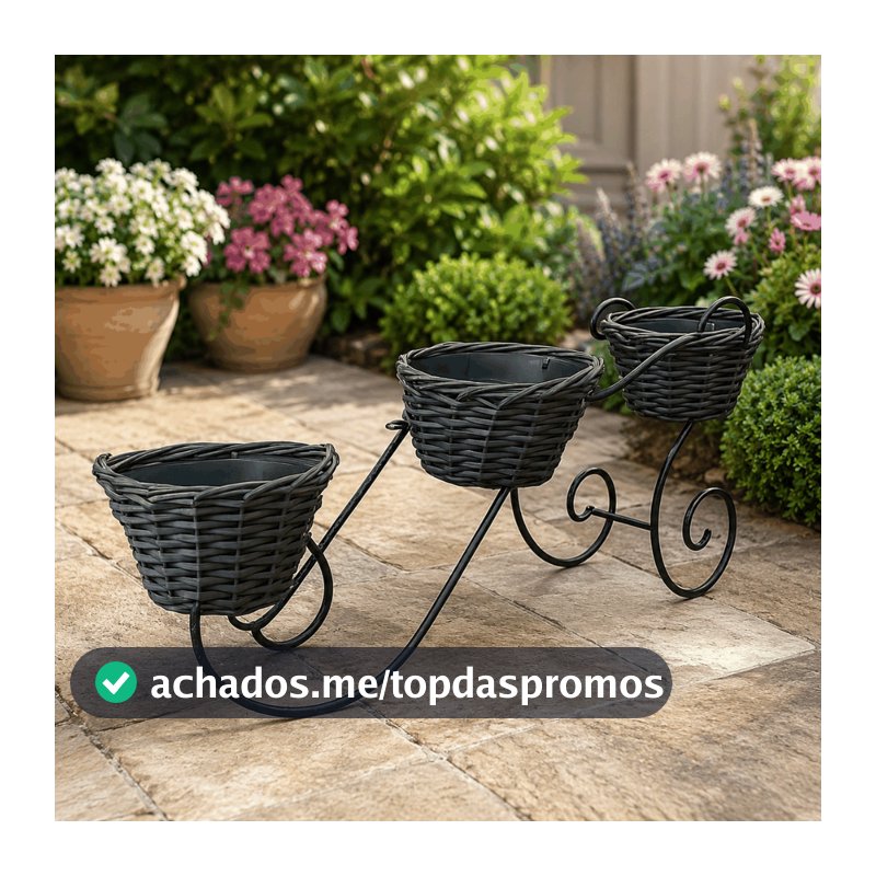 Suporte Jardineira 3 Vasos Para Vasos Pequeno Suculentas Móvel Preto Ferro Inoxidável