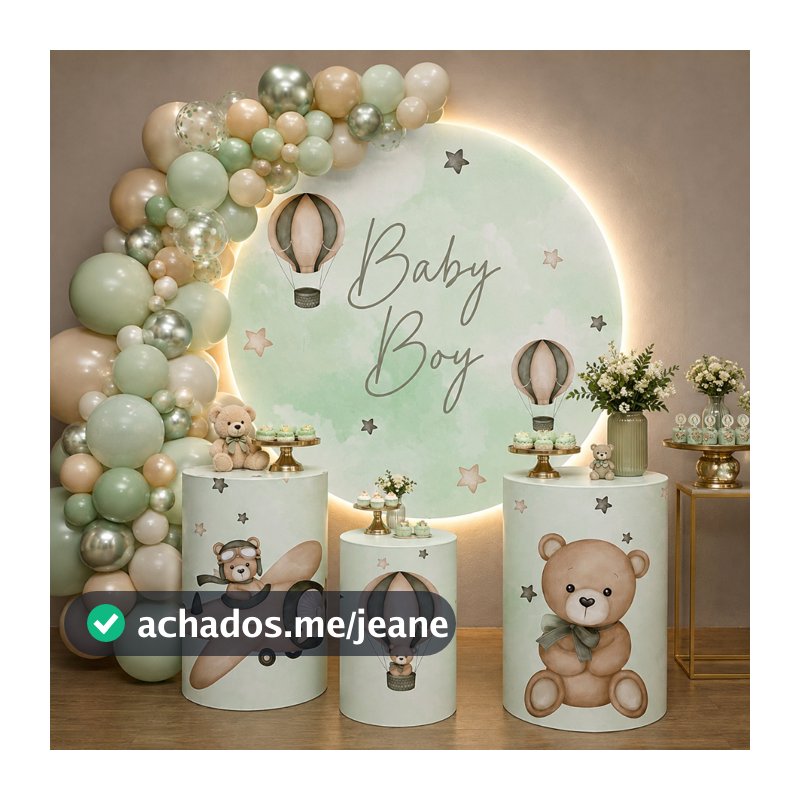 Trio Capas Cilindro + Painel Redondo 1,50m Chá de Bebê