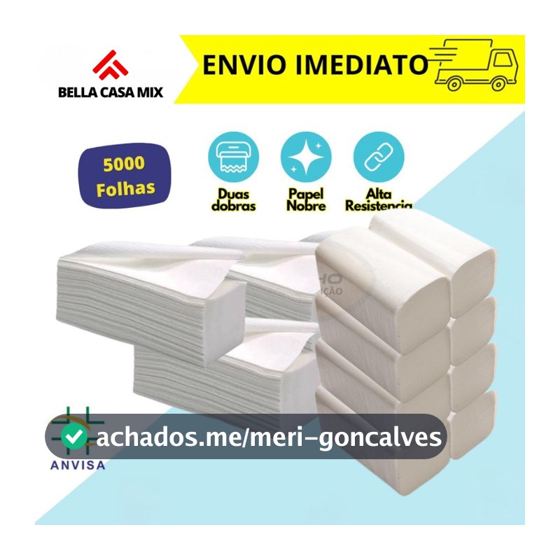 Papel Toalha Interfolhado 1.000 folhas Para Secar As Maos 20cm x 20cm Branco Banheiro
