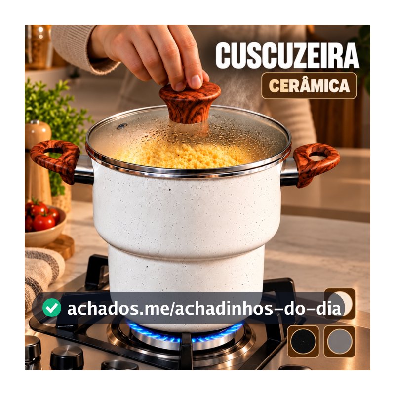 Cuscuzeiro Cerâmica 2,5L Antiaderente Fogão Gás Elétrico Tampa Vidro Grande Reto Envio Imediato