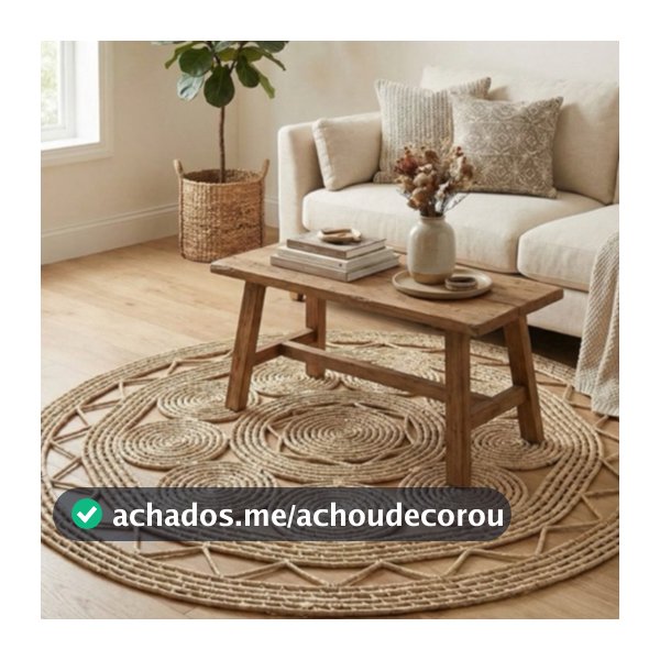 Tapete Redondo Palha Carnaúba Artesanal 1m e 1,20m Boho Natural Sustentável para Sala e Quarto