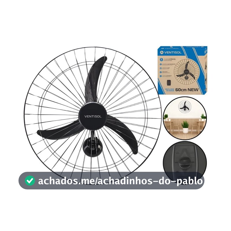 Ventilador Parede 50/60 cm New Preto 127V/220V Premium Ventisol