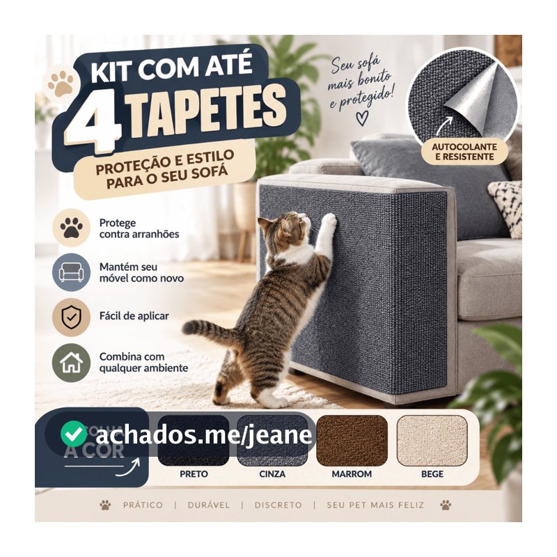 1 a 4 Tapete Arranhador para Gato Adesivo Protetor de Sofá Anti Arranhões Carpete Pet