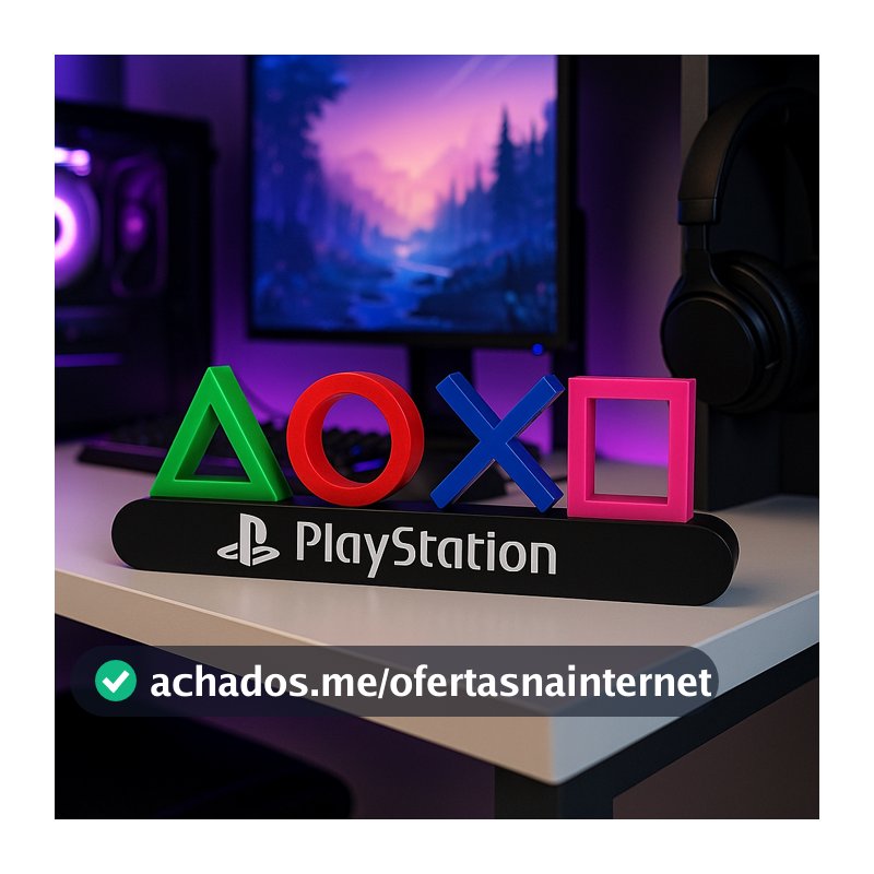 Letreiro Gamer PlayStation Decorativo | Placa Geek PS5 para Decoração de Game Room