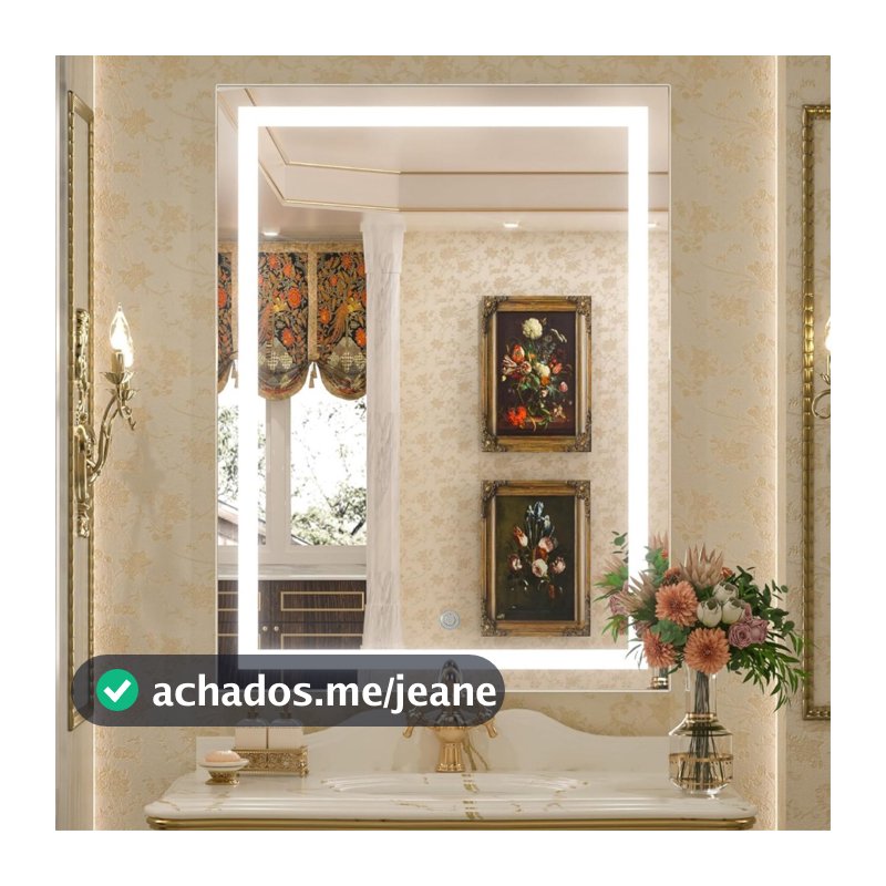 Espelho Jateado 80x60 cm com 3 TONS DE LED e  touch screen, FONTE SLIN, decoração