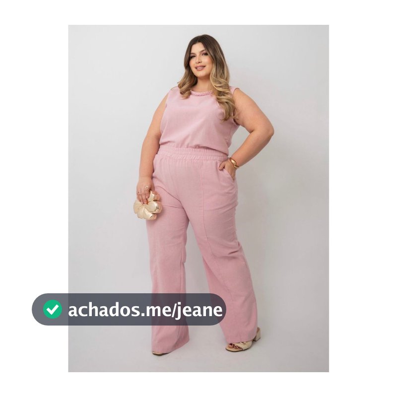 Conjunto Plus Size Feminino Linho Regata e Calça Pantalona