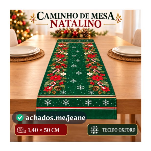 Caminho de Mesa Natal 1,40x50cm Trilho de Mesa Natalino Oxford Decoração Mesa Posta Ceia de Natal