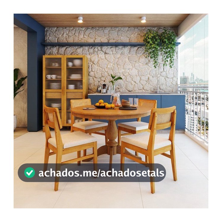 Mesa de Jantar 4 Lugares Redonda Tampo de Madeira Maciça Gardênia Mel