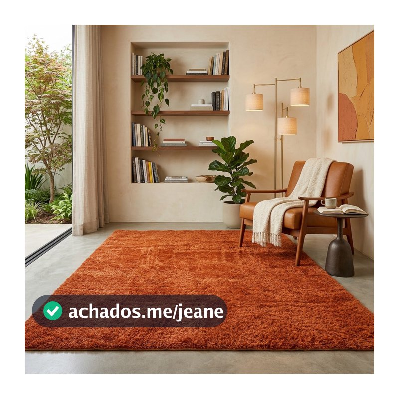 Tapete Peludo Terracota e Verde 300x200 Único Lançamento Alta Maciez Antiderrapante Para Sala e Quarto