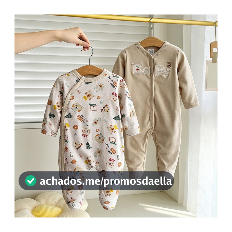 Conjunto de 2 peças de macacão Bebê Manga Longa com Pé Roupa Urso de Óculos Confortável Uso Diário