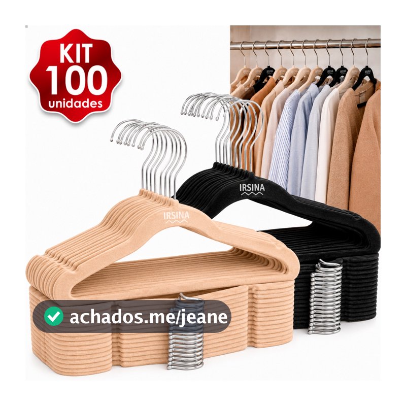 KIT Cabide Veludo 100 Unidades Adulto Antiderrapante Slim Ultra fino Resistente