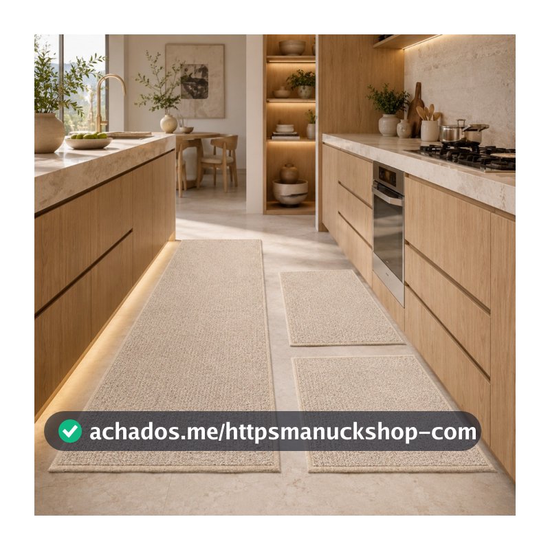 Kit Tapete Cozinha Linho  Bege 3 Peças Antiderrapante Passadeira Decorativa Emborrachado  Lavável