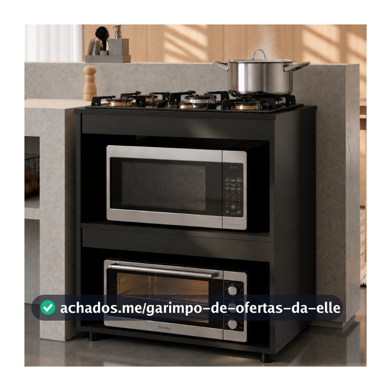Balcão p/ Cooktop 4 ou 5 Bocas Cozinha Moderna Madeira Armário 2 Nichos Organizador Tampo Blue Moby