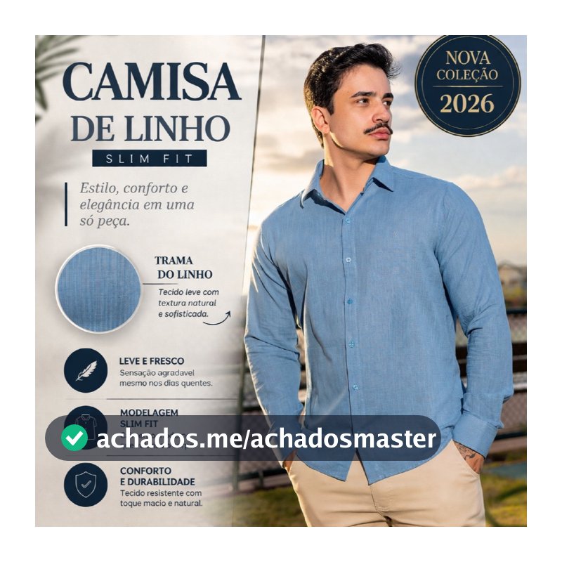 Camisa Social Masculina Manga Longa Linho Casual Luxo Slim Fit Estilo Moda Masculina