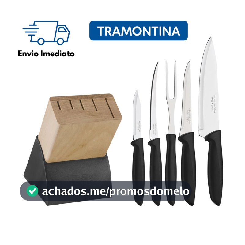 Jogo De Facas 6 Peças Tramontina Plenus Com Suporte e Cabo Preto