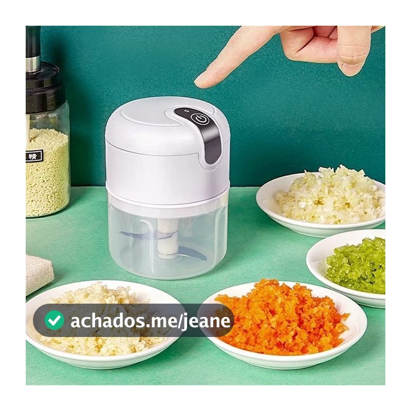 Mini Processador de Alimentos Elétrico Triturador De Alho Elétrico com 03 Lâminas Sem Fio USB Recarregável