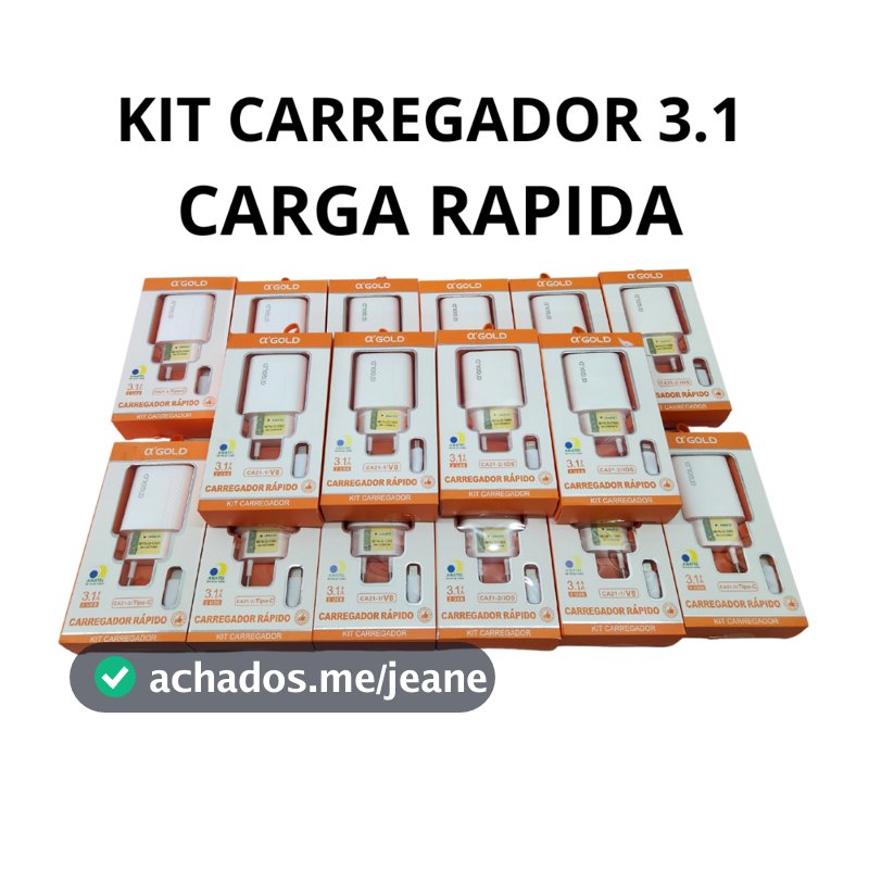 Kit Carregador 3.1 Carregador Para V8 Carregador Para Iphone Carregador Tipo-C 2 Usb Carga Rápida A`gold