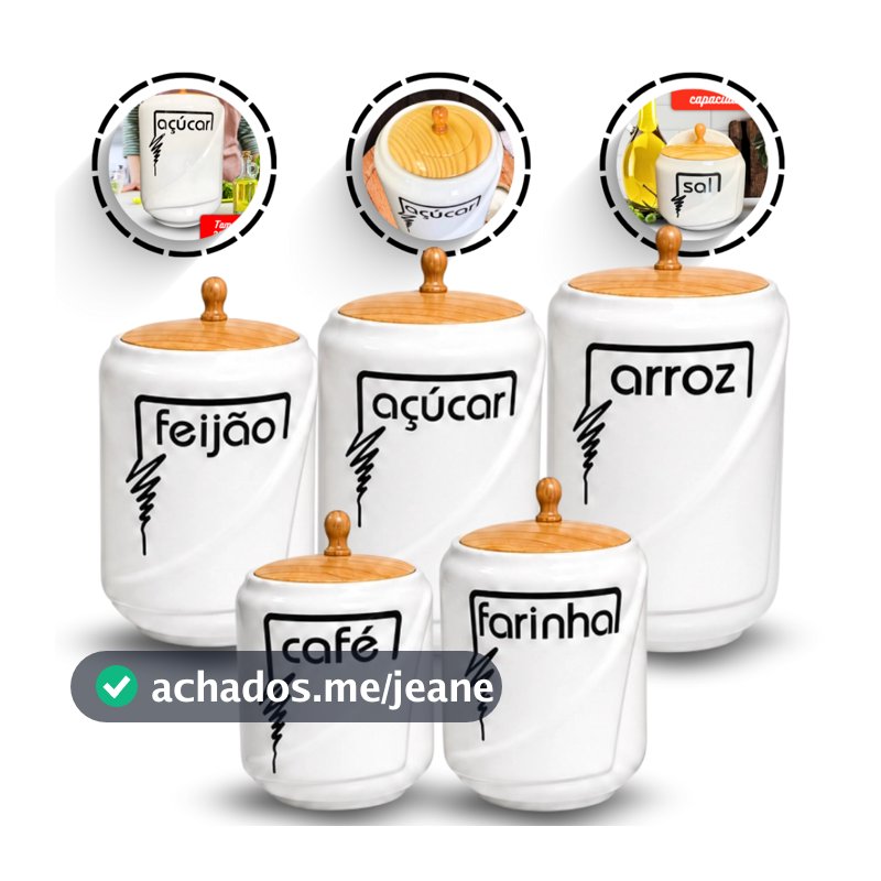 Kit Porta Mantimento Saleiro Arroz Feijão Farinha  Açucar com Tampa 2/4/5 Peça Robusto Aparelho Multiuso Cozinha Armário