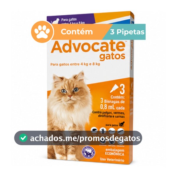 Antipulgas Advocate Elanco Gatos 4 A 8kg 3 Bisnagas De 0,8ml